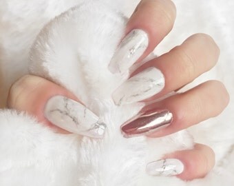 Marble press on nails rose gold chrome false nails, fake nails, nail art
