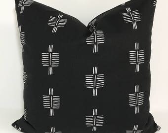 Black pillow cover, Black throw pillow, Decorative pillow, Tribal pillow, Boho pillow, Sham, 12x20, 16x16, 18x18, 20x20, 22x22, 24x24, 26x26