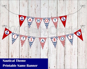 Baby Shower Nautical Theme Banner - AHOY ITS A BOY