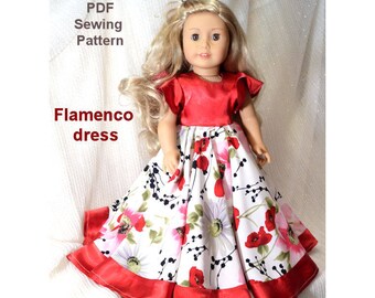 18 inch doll clothes Pattern dress American girl doll clothes pattern dress - Flamenco dress - pdf sewing pattern