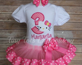 Hello Kitty Birthday Tutu Outfit ~ Includes Top, Ribbon Tutu & Hair Bow ~ Customize in any Colors!!