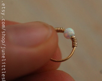 Cartilage Hoop Earring- Opal Cartilage Earring- Small Helix Ring - pink opal hoop - white opal hoop - blue opal helix hoop