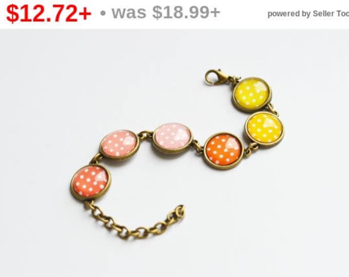 POLKA DOT Bracelet made from metal brass with yellow-pink peas under glass