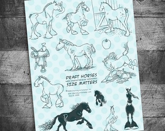 Horse stamps, horse stamp, rubber stamp, draft horse, percheron horse, Starving Artistamps