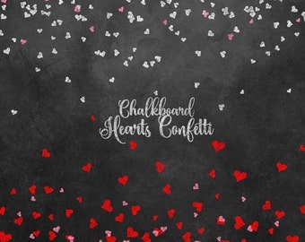 Chalkboard Hearts Confetti Clipart, Chalkboard Valentine Valentine's Day clip art, pink, red and white heart confetti png digital overlays