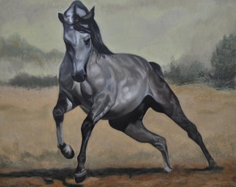 Horse painting, Animal painting, Original art, Oil on Canvas, Horse running, Realism, Handmade Art, certificate attached ,23,6 x 23,6 in