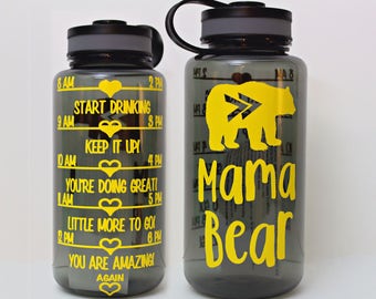 MAMA BEAR bottle - Motivational Water Bottle - daily water intake bottle - gym bottle - tribal style BPA free 34 Oz workout waterbottle