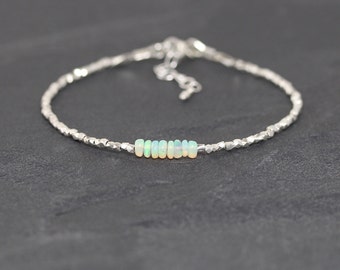 Ethiopian Welo Opal & Sterling Silver Bracelet. Dainty Beaded Bracelet. Delicate Gemstone Stacking Bracelet. Natural Genuine Opal Jewelry