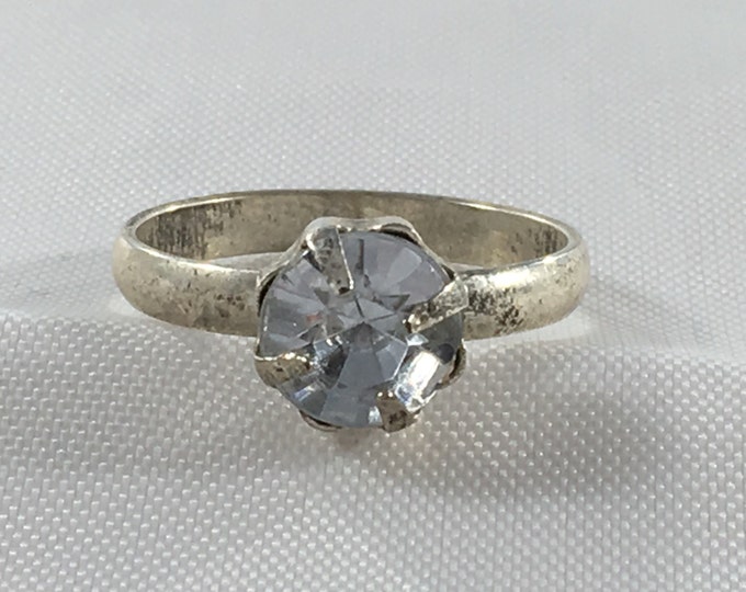 Storewide 25% Off SALE Vintage Silver Tone Brilliant Cut Rhinestone Solitaire Cocktail Ring Featuring Large Stone Design