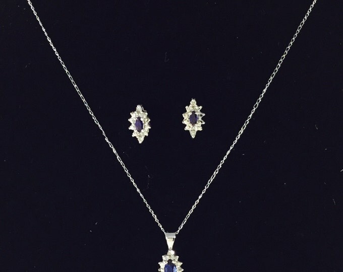 Storewide 25% Off SALE Vintage 10k Gold Diamond Sapphire Necklace & Earring Matching Set Featuring Petite Cable Chain Necklace