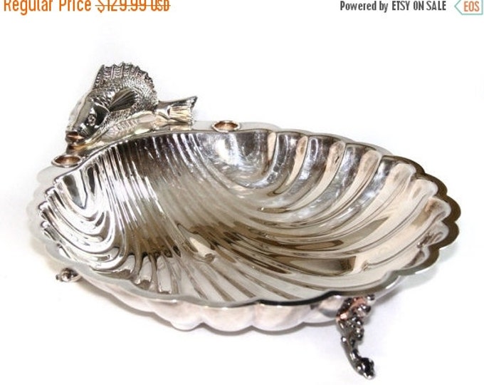 Storewide 25% Off SALE Vintage Oversized Silver Plate Clam Shell Shaped Footed Serving Bowl Featuring LARGE Scalloped Design