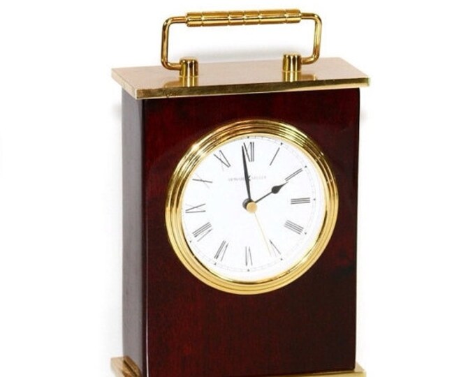 Storewide 25% Off SALE Vintage Cherry Wood Howard Miller Mantel Carriage Quartz Clock Featuring Brass Carrying Handle And Accents