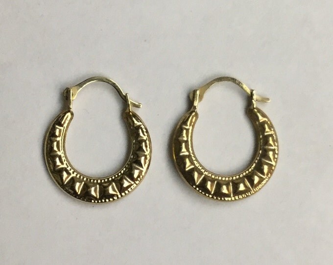 Storewide 25% Off SALE Vintage 10k Yellow Gold Horseshoe Inspired Pierced Earrings Featuring Elegant Raised Geometric Design