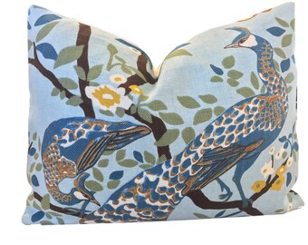 Peacock Pillow Floral Pillow Bird Pillow Robert Allen Vintage Plumes /Ivory Linen ONE PILLOW COVER Dwell Studio Pillow Throw Pillow Covers