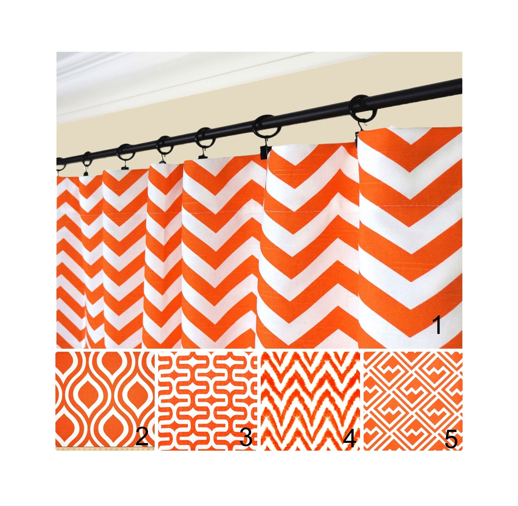 Bright Orange Curtains.Window Curtains.Red Orange Kitchen