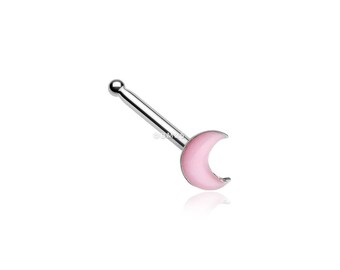 Pink Glow in the Dark Crescent Moon Nose Stud Ring