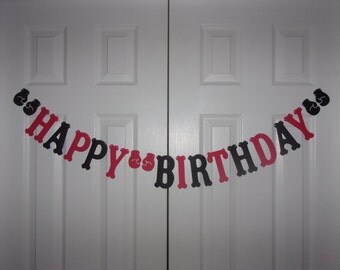 HAPPY BIRTHDAY Letter Banner Red, Black Cardstock Paper Boxing Glove Garland Hanging Door Mantel Wall Party Decor