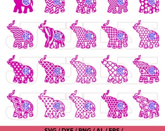 Elephant SVG, Alabama SVG, Elephant Pattern svg, png, eps, dxf, Elephant Circle Monogram SVG, Chevron Elephant, Elephants Silhouette