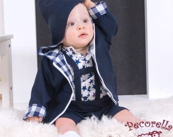 Boys jacket reversible navy / vichy with hood