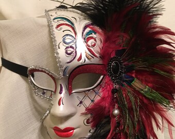 Masquerade Mask,Venetian feather mask, carnival mask, Mardi Gras mask, Costume Mask, Blue Feather Mask, Medieval Mask, beaded mask