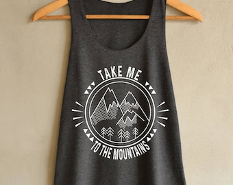 Take Me To The Mountains Shirt Tank Top in Vintage Summer Tank Top Dark Gray Shirts Women Size S M L