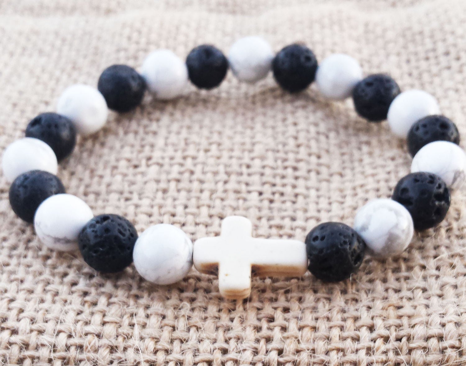 CROSS Bracelet Howlite Bracelet Black And White Bracelet