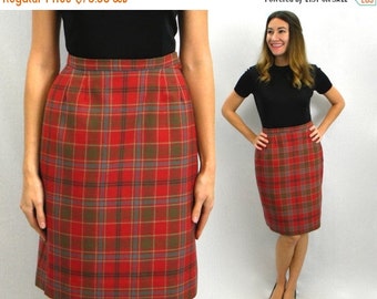 Items similar to RED PLAID pencil skirt - Medium - knee length skirt ...