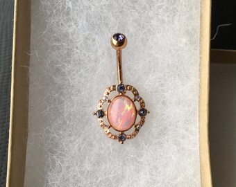 Rose Gold Opal Belly Button Ring.Synthetic Opal.244.