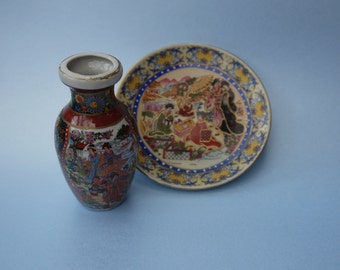 Attractive small japanese beaded vase and pin dishX