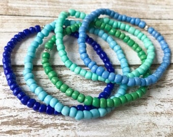 Blue Bracelet, Seed Bead Bracelet, Kids Bracelets, Stackable Bracelets, Toddler Bracelet, Childrens Jewelry, Girl Toddler Stretch Bracelet