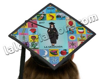 La Graduada Loteria Graduation Cap Topper Card Stock Canvas - Custom Grad Cap Decoration 9.5"x9.5"