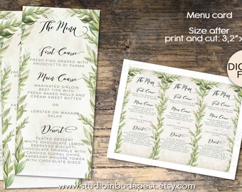 Wedding Menu, Wedding Menu Card Printable, Rustic Wedding Menu, Green Wedding Menu, PRINTABLE