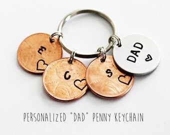 DAD. Fathers Day Gift. Dad Keychain. Dad Gift. Penny Keychain. Children's Initials. Personalized Gift. Father. Father's Gift. Children Gift.