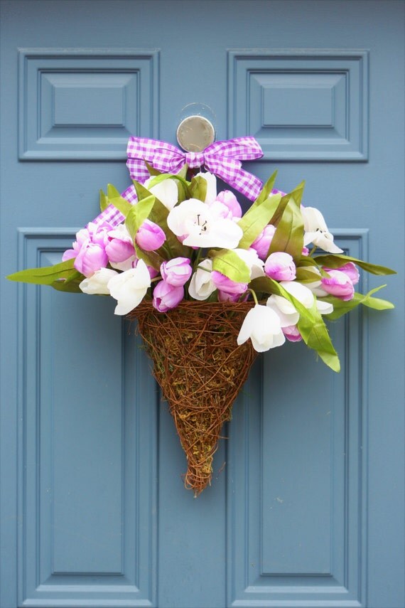 Purple White Tulip Basket Summer Door Basket Tulip Basket