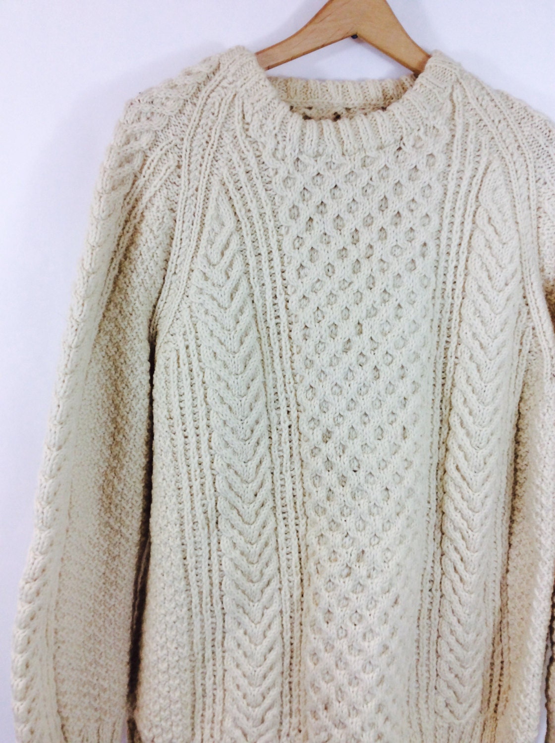 Wool fisherman sweater vintage fisherman sweater mens L cream