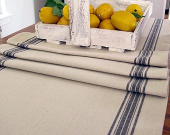 Farmhouse Decor - Farmhouse Table Runner - Grain sack Table Runner - Farmhouse Decor - #1 Black Stripe Runner in Light Taupe