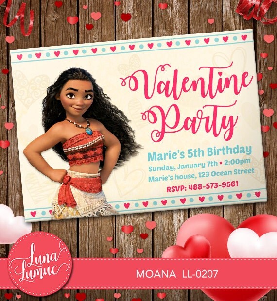 Disney Moana Printable Valentine Party Invitations