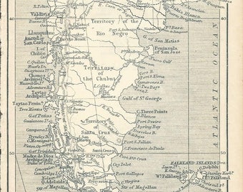 map of patagonia south america antique map vintage wall decor.