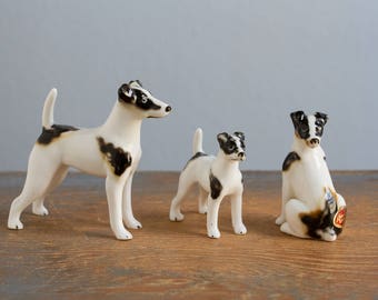 Set of 3 Vintage Miniature Bone China Dog Figurines - Shiken, Japan