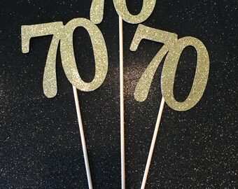 70 Centerpiece Picks, Glitter Seventy on a Stick, 70th Birthday Centerpiece Sticks, Seventy Sticks, Seventy Centerpiece Sticks (3 Count)