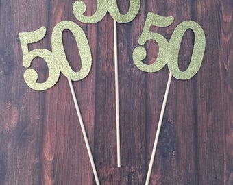 50 Centerpiece Picks, Glitter Fifty on a Stick, 50th Birthday Centerpiece Sticks, Fifty Sticks, Fifty Centerpiece Sticks (3 Count)