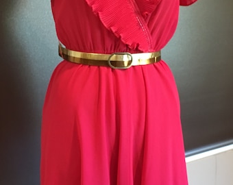 Vintage Hot Pink Wrap Dress 1980's-Barbie Pink Dress-Vintage 80's Disco Dress-Pink Dress-Floaty Pink Dress-Size Small-Australia