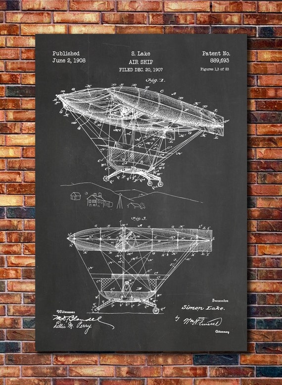 Airship Patent Print Art 1908