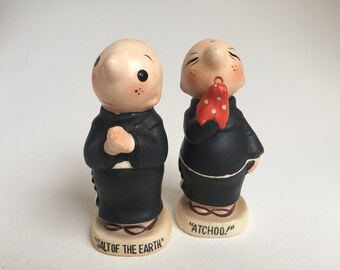 Monk Salt and Pepper, Vintage Salt and Pepper Shaker, Praying Monk Salt Shaker, Sneezing Monk Pepper Shaker