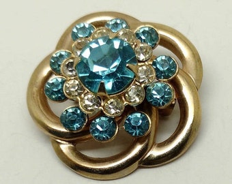 Vintage Turquoise Rhinestone Brooch
