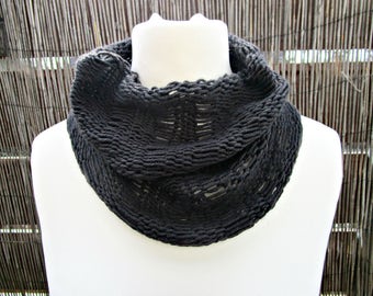 Black knit cowl scarf Knitted black scarf Knit circle scarf Cashmere black scarf Cashmere knit cowl Black neckwarmer Cozy black cowls