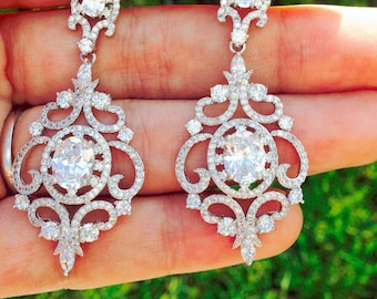 Bridal Earrings Chandelier Earrings Wedding earrings Wedding Jewelry Bridal accessories Swarovski earrings Vintage earrings CZ Earring