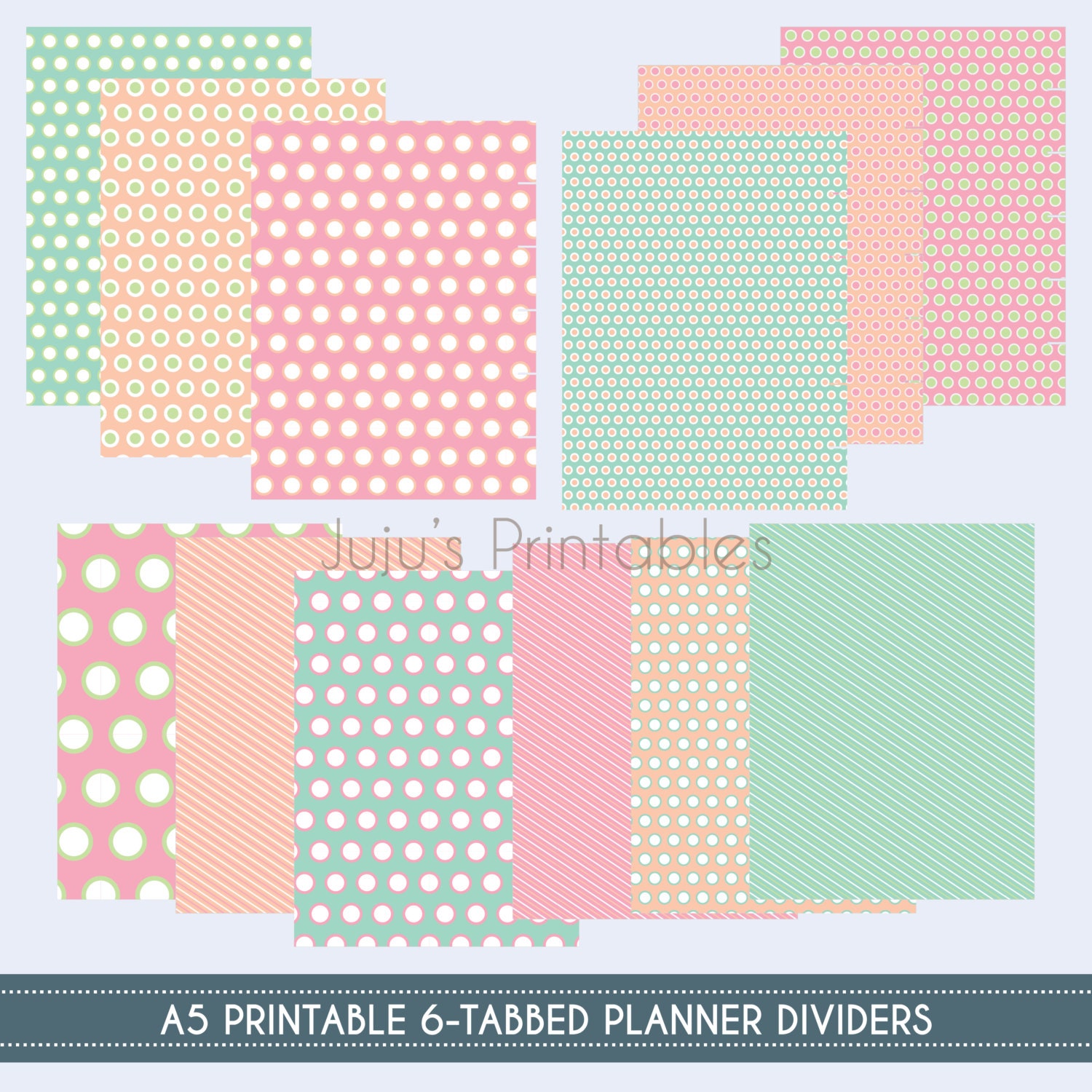 A5 Printable Planner Dividers: 6-Tabbed Front & by JujusPrintables