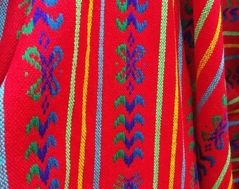 Mexican red Rebozo, Aztec tribal fabric colorful, Mexican striped fabric, boho ethnic fabric, Folk Fabric Supply, Mexican Table Runner