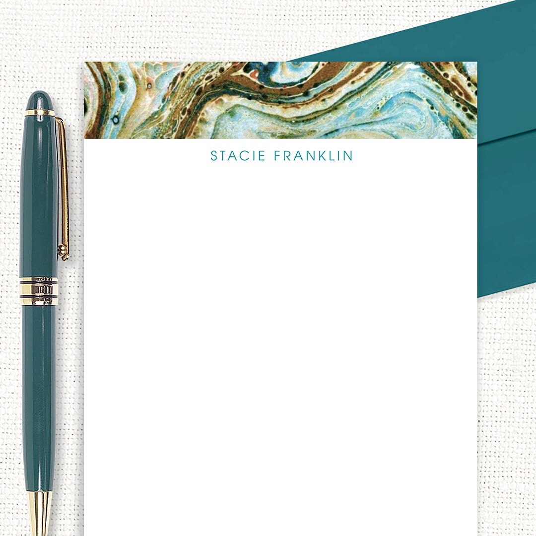 personalized notePAD - vintage marble paper STACIE TEAL - stationery - stationary - custom notepad - abstract art - colorful notepad